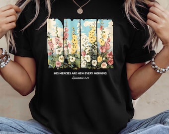 Camiseta cristiana con flores silvestres y gráfico floral de Jesús