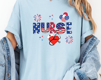 Camiseta patriótica de enfermera, 4 de julio, bandera estadounidense, regalo para enfermeras