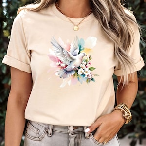 Peace Dove T-Shirt, Dove Is On A Branch, World Peace Without Words, Symbol Shirt, Floral Dove, Gift For Her, Pigeon Shirt, Pigeon Whisperer