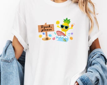 コンフォートカラーズ ビーチパイナップルTシャツ、サマーバケーションTシャツ