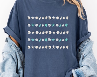 Comfort Colors Seashell Stripe T-Shirt, Minimalistisches Ozean T-Shirt