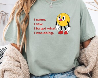 Camiseta con frase divertida, "Vine, vi, olvidé", regalo sarcástico para mujer y hombre, camiseta para pensadores, camiseta con un estado de ánimo relajado y estilo retro.