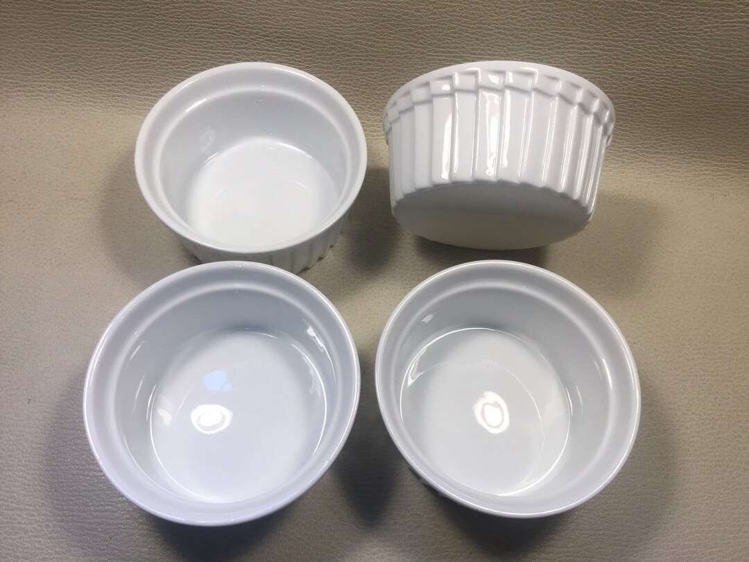 French White Ramekin Bowls / White Ramekin Bowls / Ribbed Ramekin Bowls / Ramekins / Ramekin