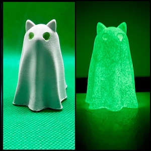 Glow-in-the-Dark Cat Ghost Figurine – Spooky Cute Halloween Decor - Ghost Cat
