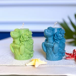 Turtle Shaped Candle for Ocean Decor Custom Scented Beeswax Coastal Beach House Accent Unique Turtle Lover Gift Aesthetic Animal Candle