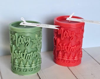 Handmade Christmas Beeswax Candle: Holiday Home Decor
