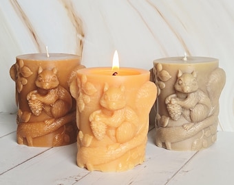 Beeswax Squirrel Candle: Woodland Home Decor, Animal Lover Gift Votive Candles