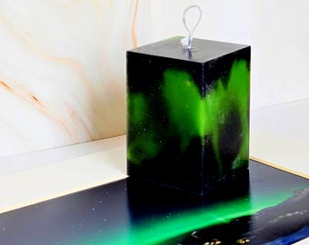 Aurora Pillar Candle, Custom Scented Beeswax Candle for Aesthetic Home Decor, Northern Lights Wedding Gift, Unique Decorative Candle