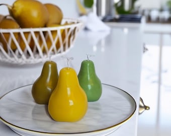 Pear Shaped Candle: Handmade Beeswax Food Candle, Kitchen Decor