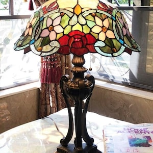 Vintage Tiffany-Style Stained Glass Lamp- Rainbow Ornate Hand-Made