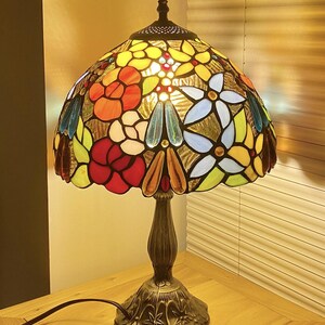 Vintage Tiffany-Style Stained Glass Lamp- Rainbow Floral Garden Hand-Made
