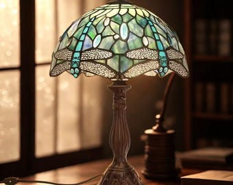22インチ トンボ、ティファニーランプ、ステンドグラスランプ、デスク