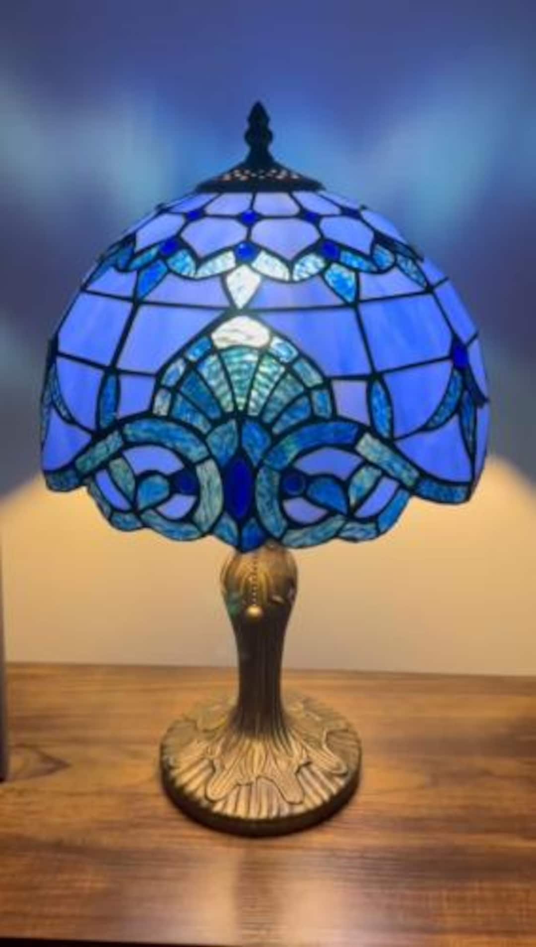 Vintage Tiffany-style Stained Glass Lamp- Blue and Green Hand-made - Etsy