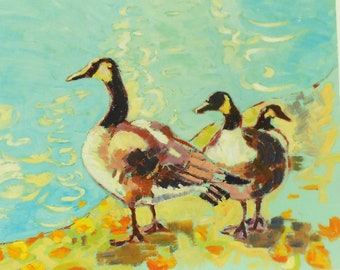 Geese in Lake Light ~ Original oil painting ~ 5x7 unframed by Elliot Roworth