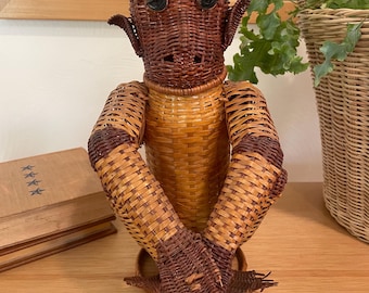 Vintage Wicker Sitting Monkey, 1’ Tall
