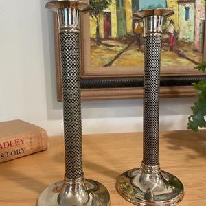 Vintage Neiman Marcus Brass Honeycomb Enamel Candlestick Holders - Set of 2