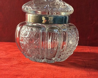 Antique Cut Crystal Jar with Sterling Silver Mount – Henry Perkins & Sons, Birmingham c.1900 – Edwardian Vanity / Biscuit Jar