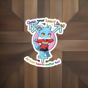 Blue Kobold Chibi Open Your Heart Multicolor Kiss-Cut Stickers, LGBTQ+ Pride, Cute Dragon Design, Laptop Decor, ally stickers,