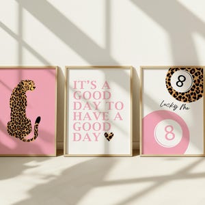 Pink Leopard Print Set: Coquette Preppy Wall Art (Digital Download) Pink 8 Ball Poster Girly Dorm Decor