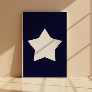 Blue Star Print Trendy Navy Blue and White Star Girl Poster Y2K Aesthetic Apartment Décor Hand Drawn Star Wall Art College Dorm Blue Poster