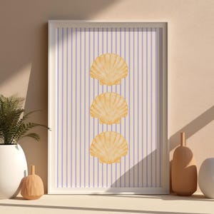 Coastal Seashell Print: Blue Stripes, Summer Beach House Decor (Digital Download)