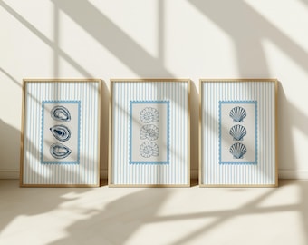 Conjunto de impresiones de rayas costeras: Arte mural de conchas y ostras (descarga digital)