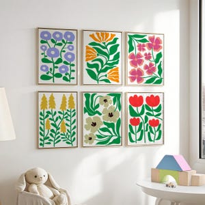 Abstract Flower Wall Print Set of 6 Boho Abstract Flower Decor Wall Art Botanical Vintage Terracotta Prints,Vintage Flower Wall Art