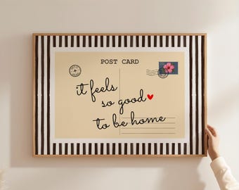 Feels So Good To Be Home Striped Vintage Postcard Prints Wall Art Digital Download Trendy Horizontal Entryway Poster Above Bed prints