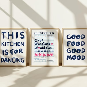 This Kitchen Is For Dancing  Wall Art Prints Set of 3 Kitchen Aesthetic Wall  Decor Blue Kitchen  Poster Trendy Kitchen Printable Wall Art