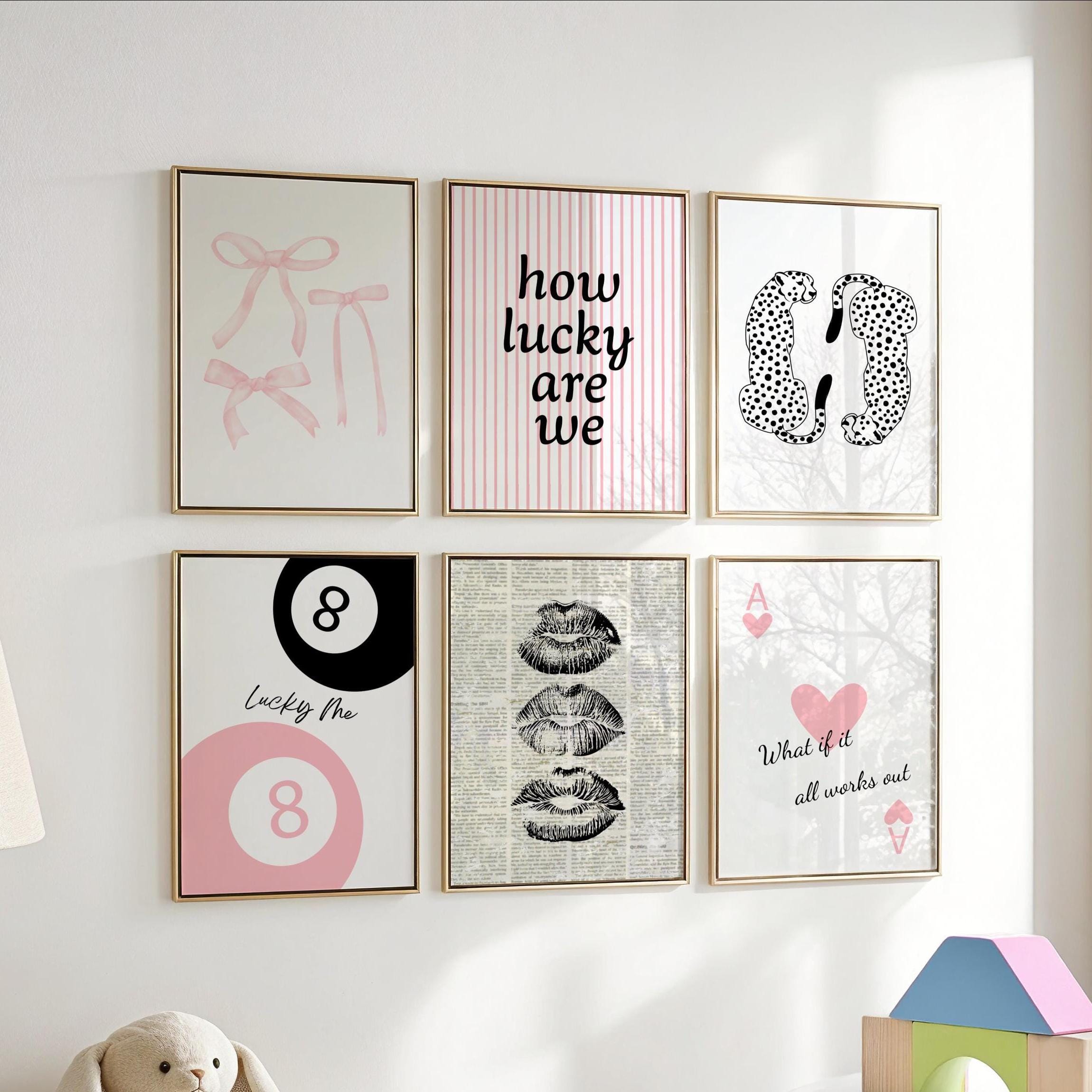 Set of 6 Black and Pink Trendy Wall Art Prints Dorm Room Decor