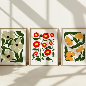Boho Abstract Flowers Wall Art Print Set of 3 Floral Wall Art Flower Market Print Digital Download  Vintage Art Print, Boho Printable Art,