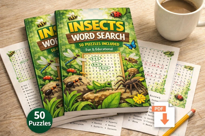 Insects Word Search Puzzle Book for Kids & Adults | 50 Printable ...