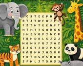 Zoo Animals Word Search Printable – 50 Puzzle Pack for Kids & Adults – Animal Activity Book – Educational Game – Instant Download