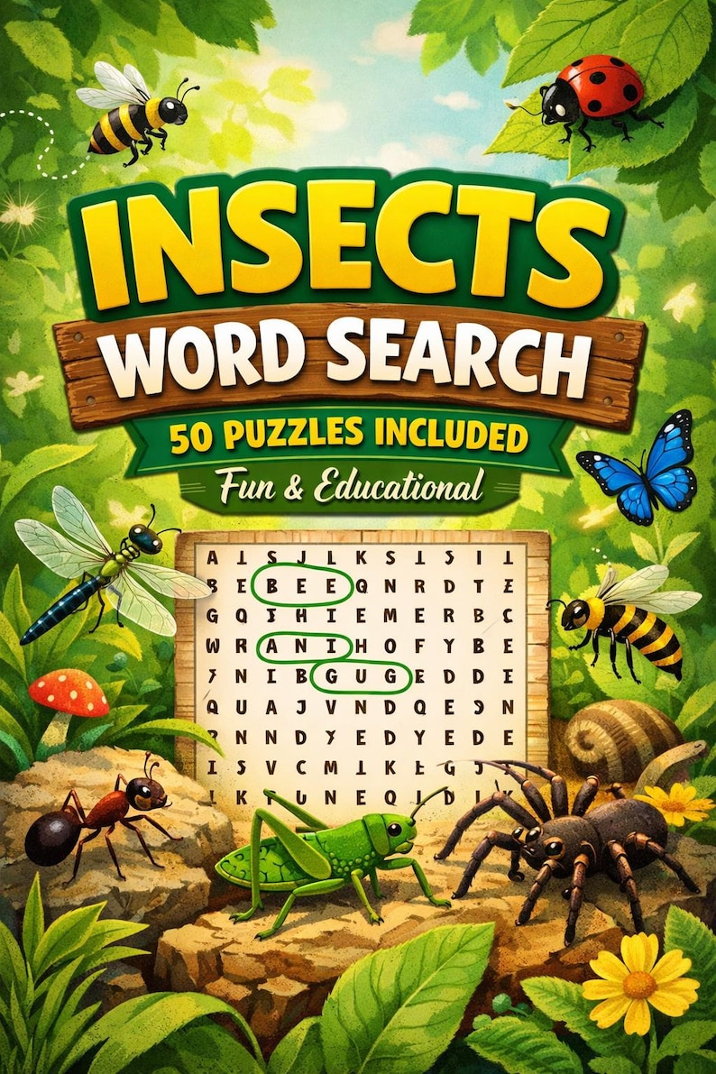 Insects Word Search Puzzle Book for Kids & Adults | 50 Printable ...