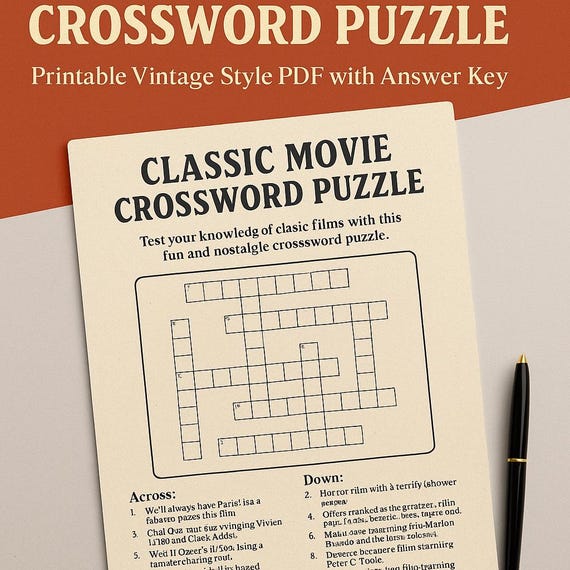 Classic movie crossword puzzle - printable vintage style pdf with answer  key - etsy