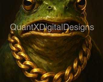 Grenouille de luxe avec chaîne en or et yeux en or