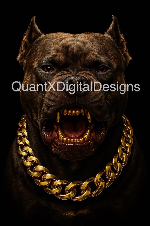 Luxury Pitbull With Gold Chain and Gold Teeth - Etsy Canada
