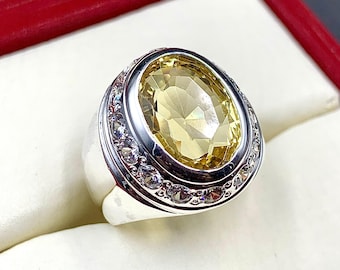 Handcrafted Yellow Topaz Ring, 12 Carat Topaz Stone 925 Sterling Silver Ring, Unisex Ring