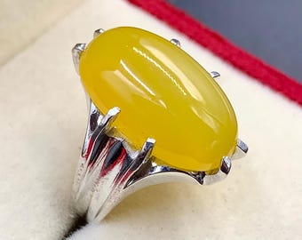 Handcrafted Yemeni Aqeeq Ring For Men, Kaptaan Ring, Natural Agate Ring With 925 Sterling Silver, Carnelian Ring