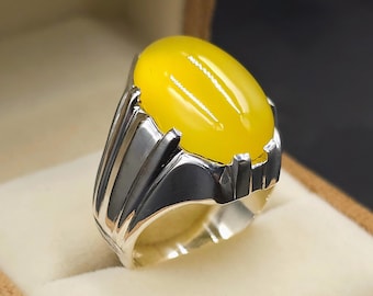 Handcrafted Yemeni Aqeeq Ring For Men, Kaptaan Ring, Natural Agate Ring With 925 Sterling Silver, Carnelian Ring