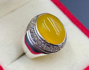 Handcrafted Yemeni Aqeeq Ring For Men, Sharf Al Shams Natural Agate Ring With 925 Sterling Silver, Carnelian Ring