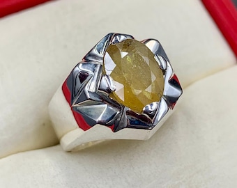 Handcrafted Yellow Sapphire Men's Ring, 925 Sterling Silver Ring,  Ring, Promise Ring, Pukhraj Sapphire Ring, Gift For Him