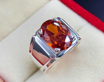 Handcrafted Zircon Ring, 925 Solid Sterling Silver Ring, Orange Zircon Ring, Gemstone Ring, Ring