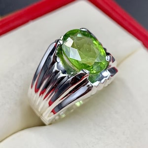 Peridot Ring, 925 Sterling Silver Handmade Men&#39;s Ring, Birthstone Ring, Natural Peridot, Birthstone For August