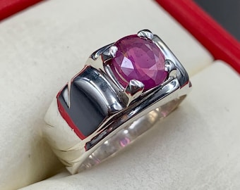 Handcrafted 3 Carat Natural Ruby Ring,  Birthstone Ring For Men, 925 Sterling Silver, Anniversary Gift, Yaqoot Ring