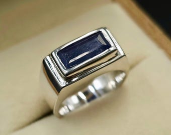 Handcrafted Blue Sapphire Men's Ring, 925 Sterling Silver Ring,  Ring, Promise Ring, Blue Sapphire Ring, Gift For Him