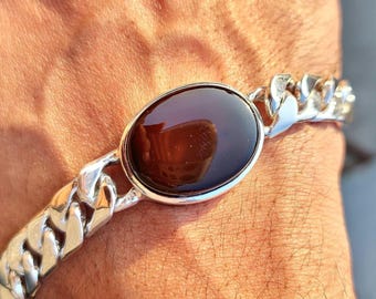Handcrafted Yemeni Aqeeq Bracelet, Natural Agate Bracelet, 925 Sterling Silver Aqeeq Bracelet