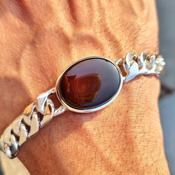 Handcrafted Yemeni Aqeeq Bracelet, Natural Agate Bracelet, 925 Sterling Silver Aqeeq Bracelet