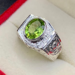 Peridot Ring, 925 Sterling Silver Handmade Men&#39;s Ring, Birthstone Ring, Natural Peridot, Birthstone For August