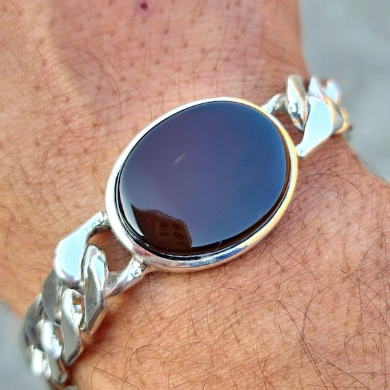 Handcrafted Yemeni Aqeeq Bracelet, Natural Agate Bracelet, 925 Sterling Silver Aqeeq Bracelet